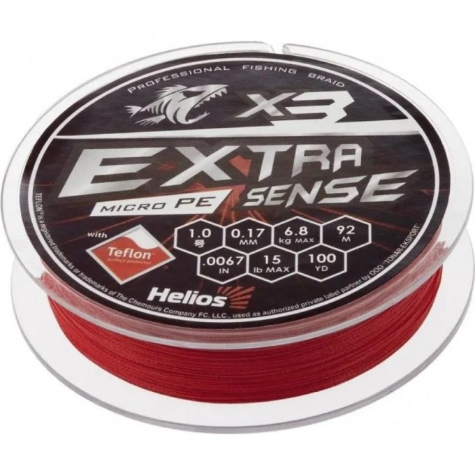 Шнур HELIOS hs-es-x3-1/15lb extrasense x3 pe red 218878